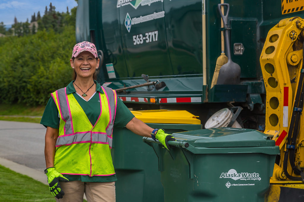 Alaska Waste Truck providing Residential Service pick-up.